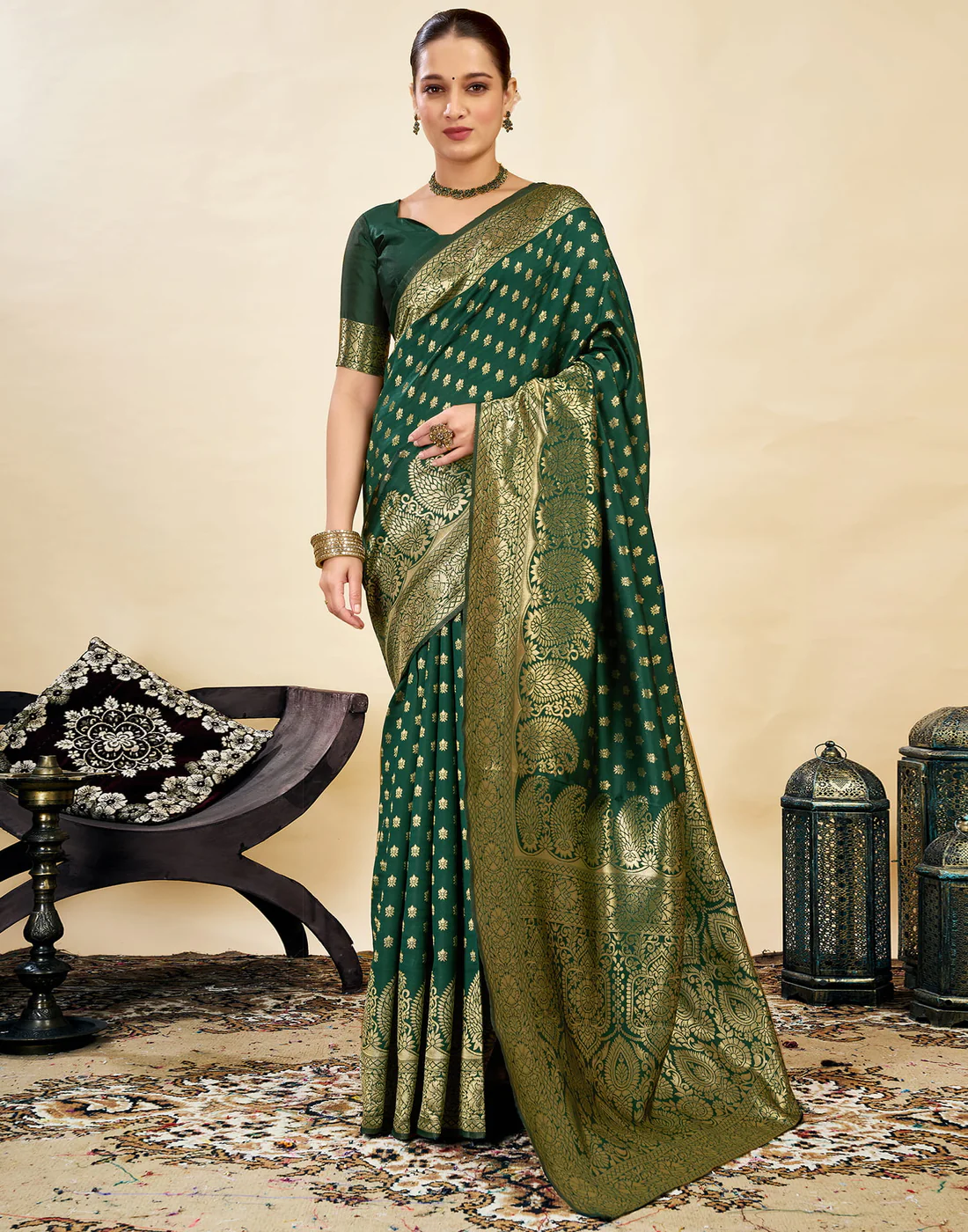 Premium Green Banarasi Silk Saree for Women | Designer Wedding Party Wear Saree | Traditional Zari Work Ethnic Saree | Festive Indian Saree Collection