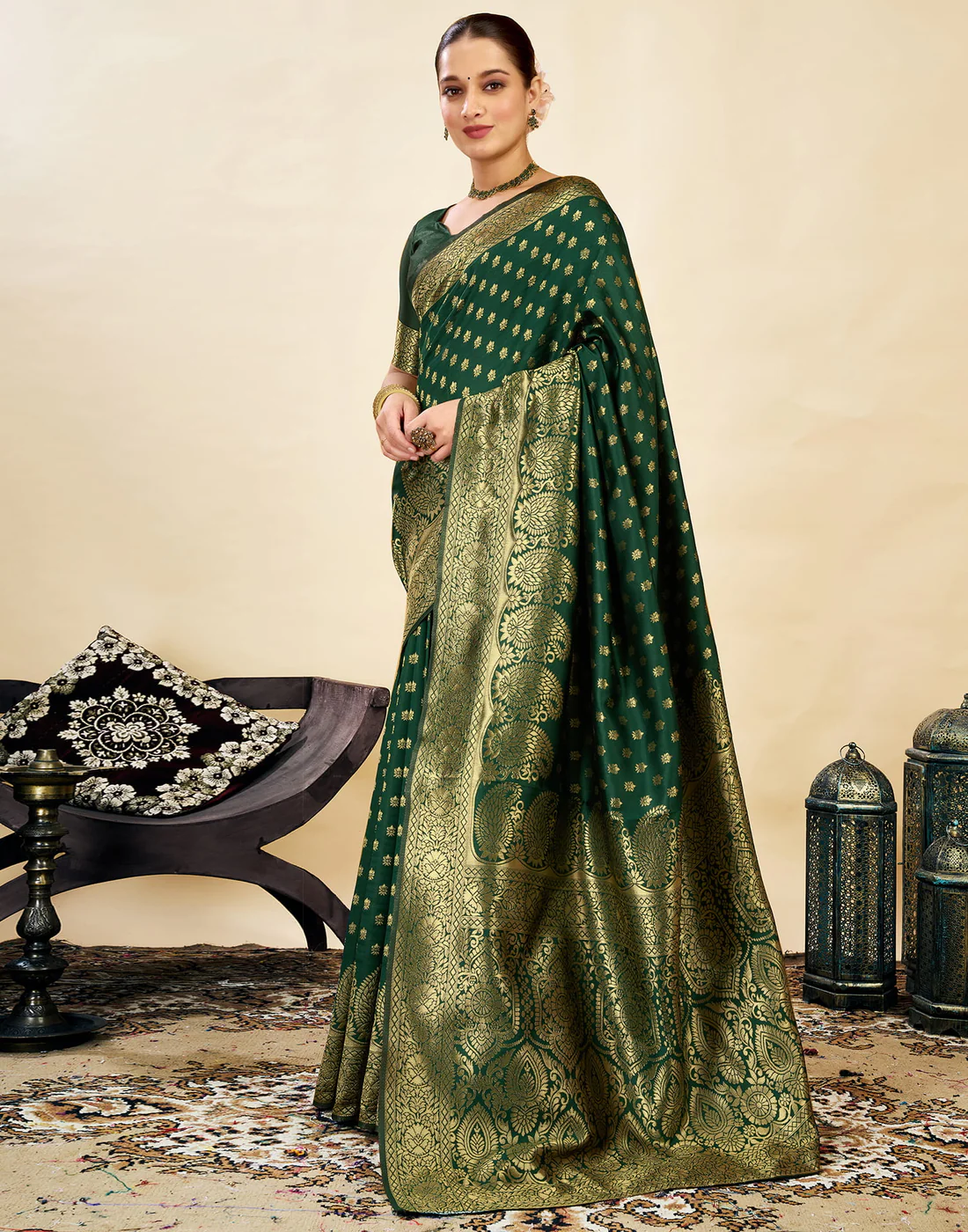 Premium Green Banarasi Silk Saree for Women | Designer Wedding Party Wear Saree | Traditional Zari Work Ethnic Saree | Festive Indian Saree Collection