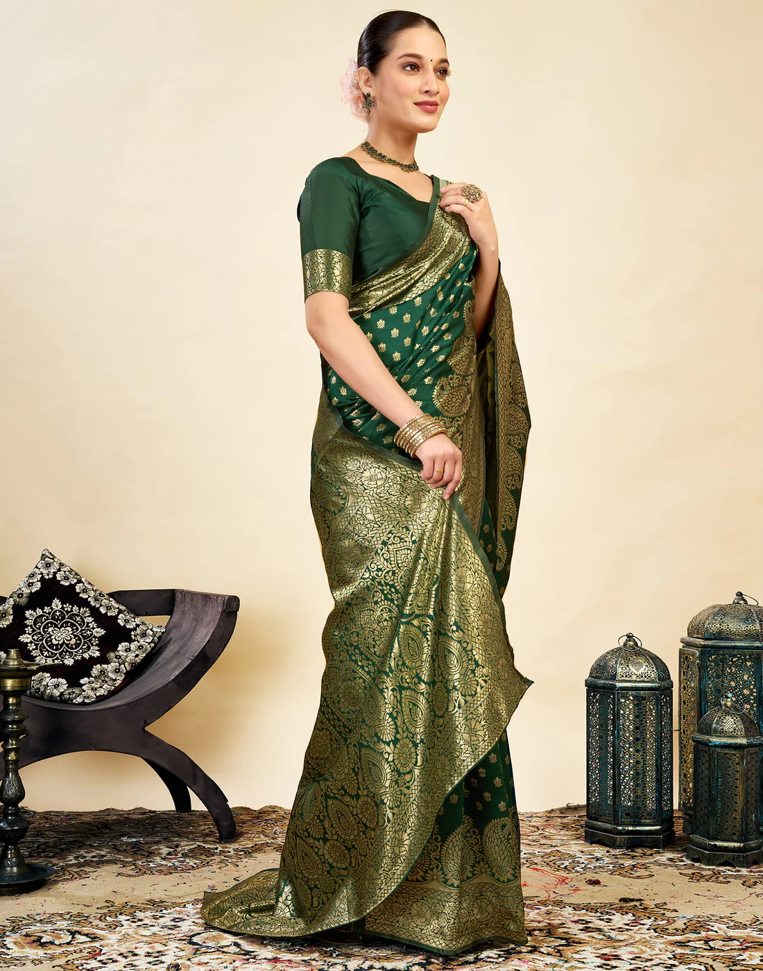 Premium Green Banarasi Silk Saree for Women | Designer Wedding Party Wear Saree | Traditional Zari Work Ethnic Saree | Festive Indian Saree Collection