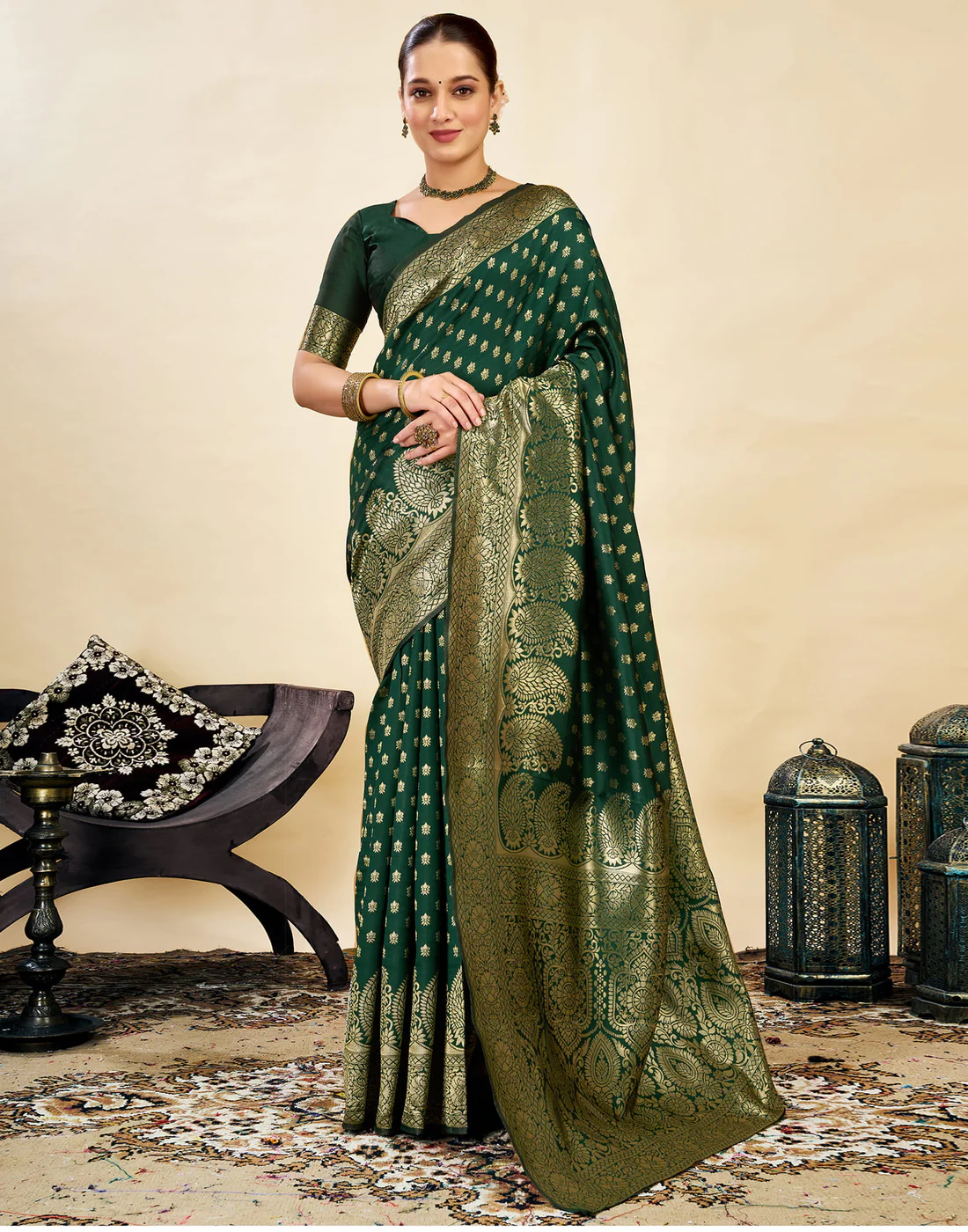 Premium Green Banarasi Silk Saree for Women | Designer Wedding Party Wear Saree | Traditional Zari Work Ethnic Saree | Festive Indian Saree Collection