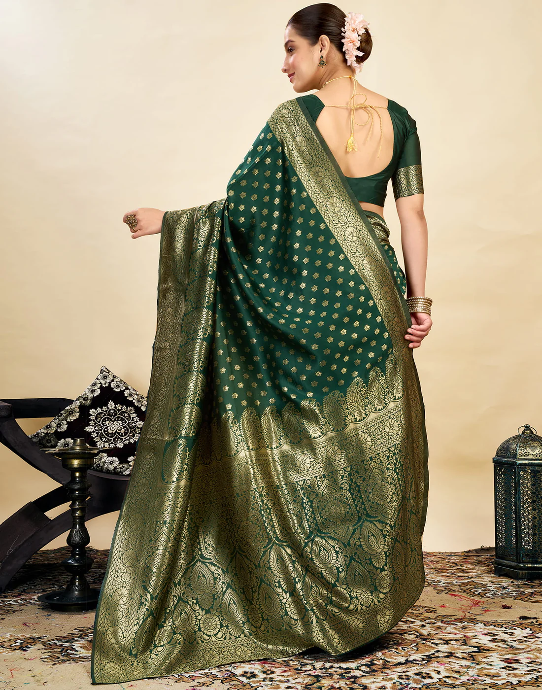 Premium Green Banarasi Silk Saree for Women | Designer Wedding Party Wear Saree | Traditional Zari Work Ethnic Saree | Festive Indian Saree Collection