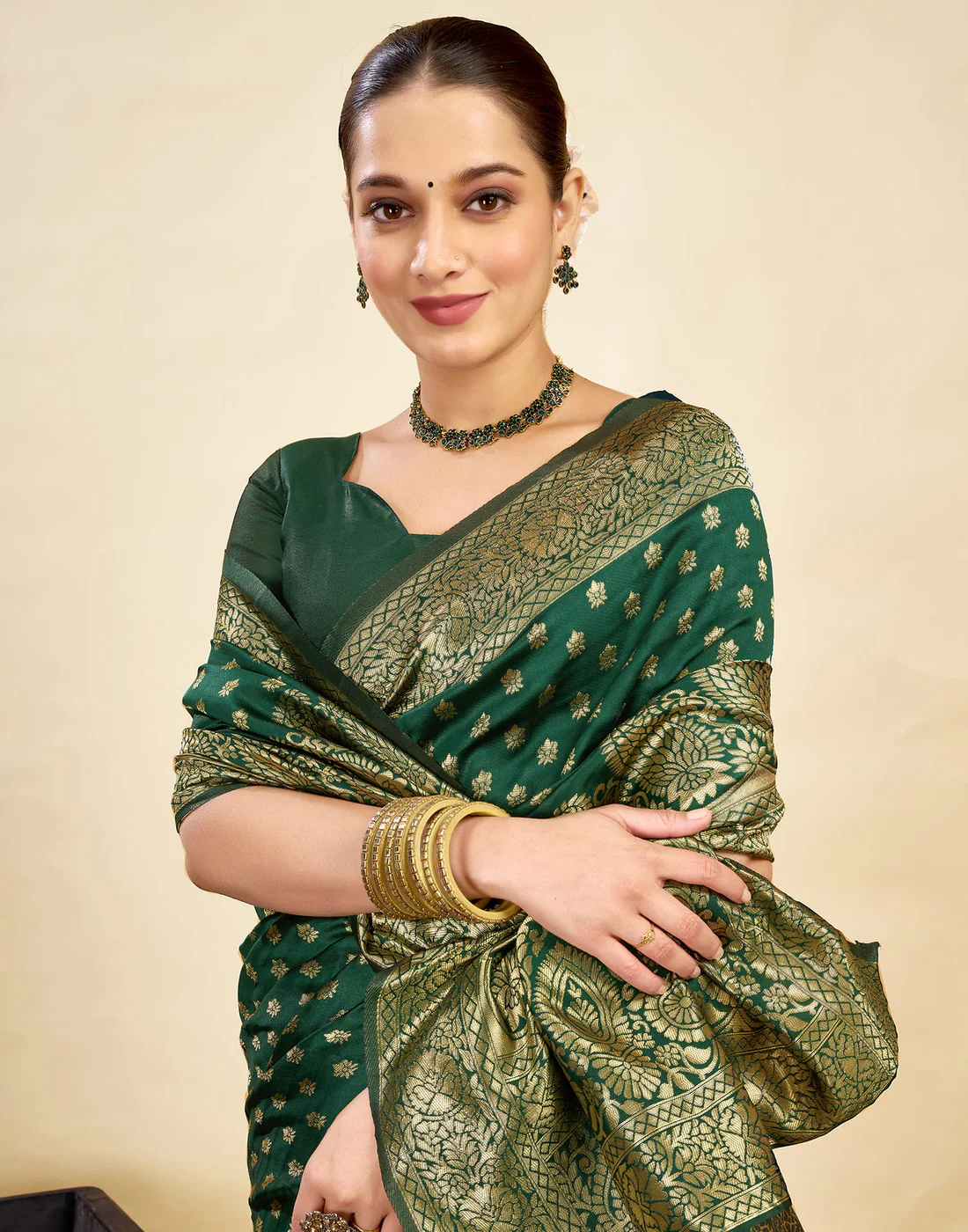 Premium Green Banarasi Silk Saree for Women | Designer Wedding Party Wear Saree | Traditional Zari Work Ethnic Saree | Festive Indian Saree Collection