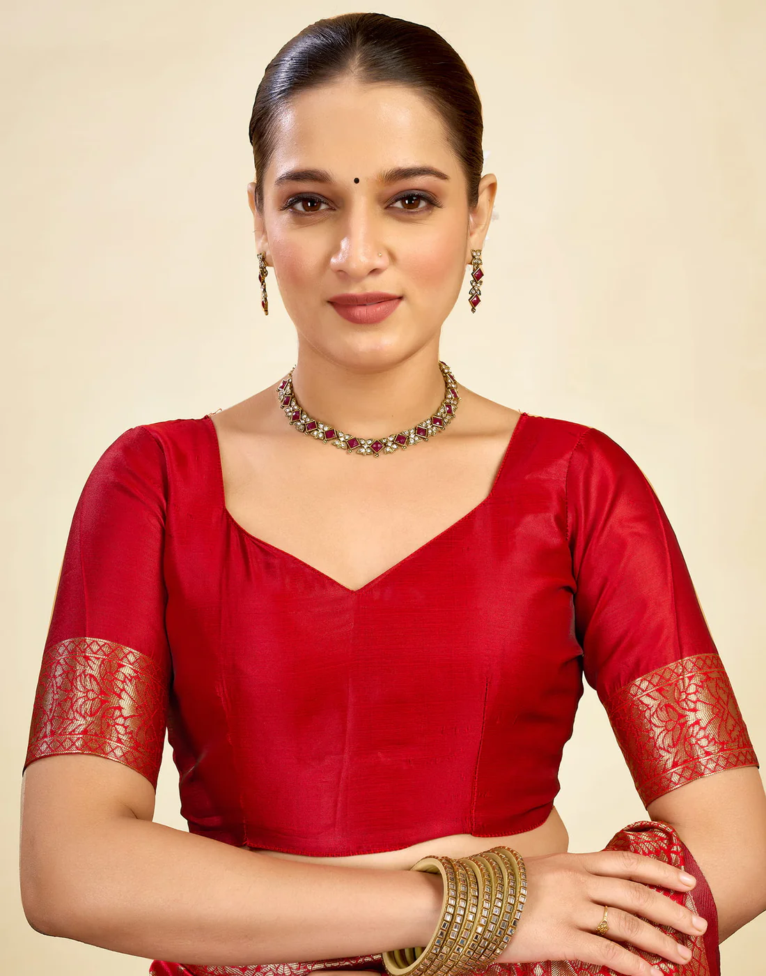 Red Banarasi Silk Saree for Women | Traditional Wedding Wear Saree with Golden Zari Work