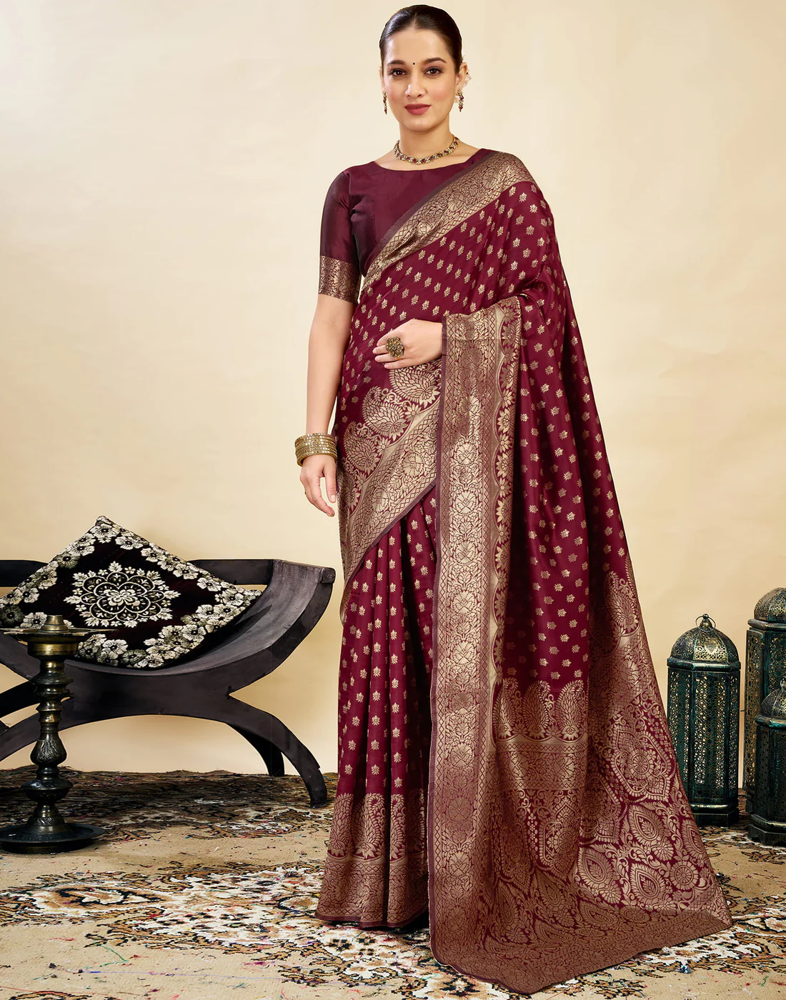 Premium Maroon Banarasi Silk Saree for Women | Designer Wedding Party Wear Saree | Traditional Zari Work Ethnic Saree | Festive & Bridal Collection