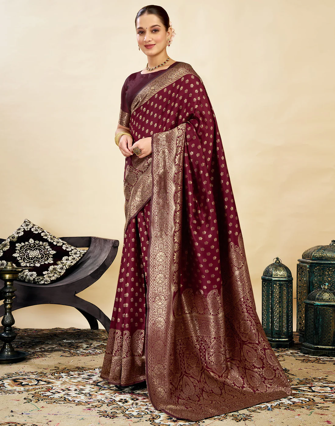 Premium Maroon Banarasi Silk Saree for Women | Designer Wedding Party Wear Saree | Traditional Zari Work Ethnic Saree | Festive & Bridal Collection