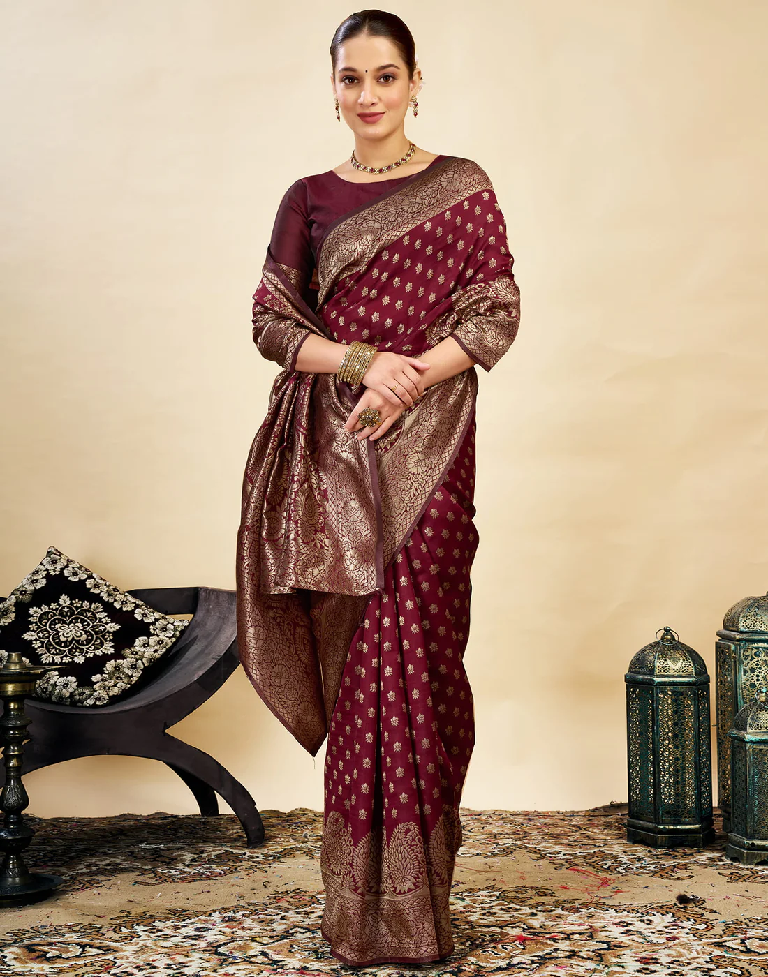 Premium Maroon Banarasi Silk Saree for Women | Designer Wedding Party Wear Saree | Traditional Zari Work Ethnic Saree | Festive & Bridal Collection