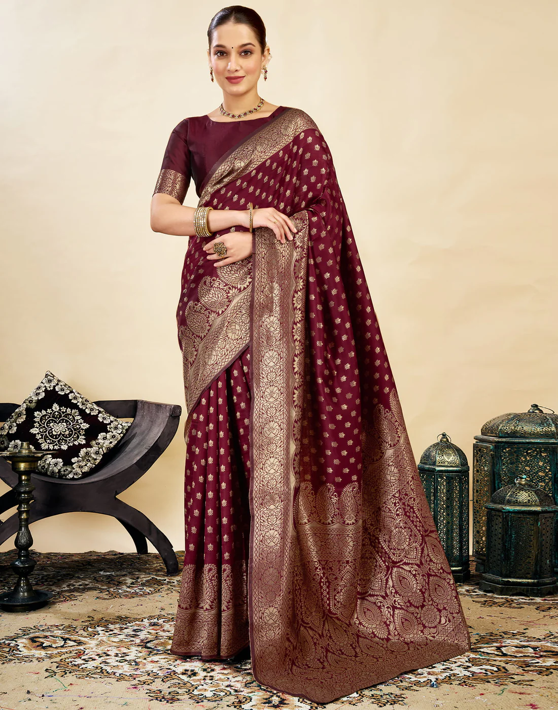 Premium Maroon Banarasi Silk Saree for Women | Designer Wedding Party Wear Saree | Traditional Zari Work Ethnic Saree | Festive & Bridal Collection