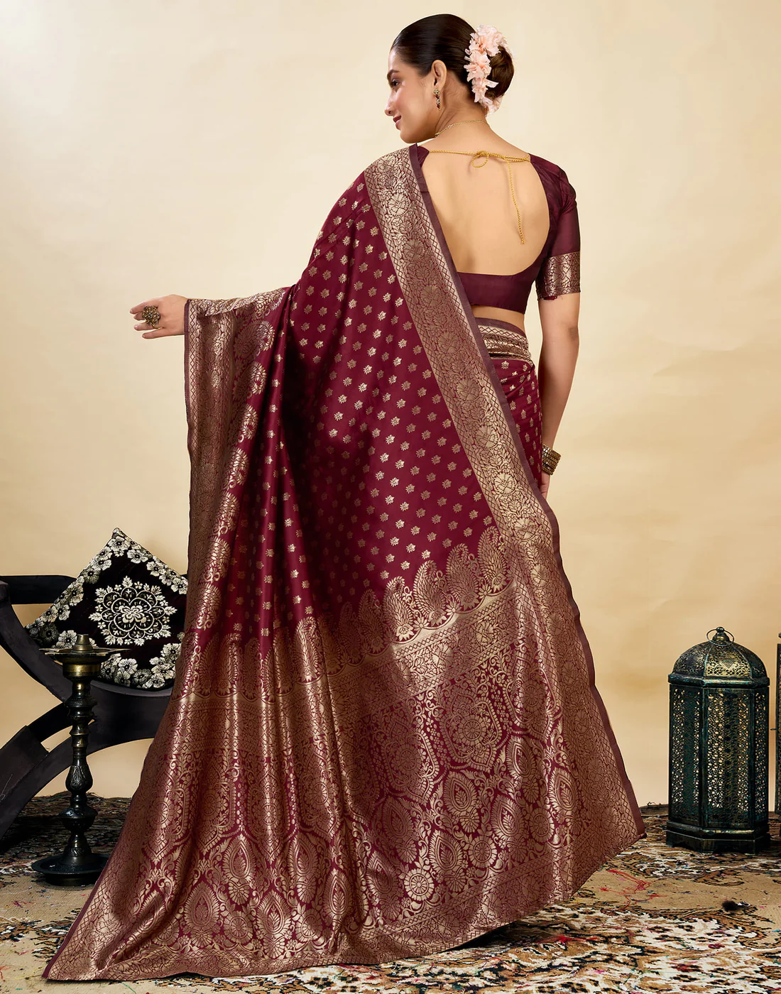 Premium Maroon Banarasi Silk Saree for Women | Designer Wedding Party Wear Saree | Traditional Zari Work Ethnic Saree | Festive & Bridal Collection
