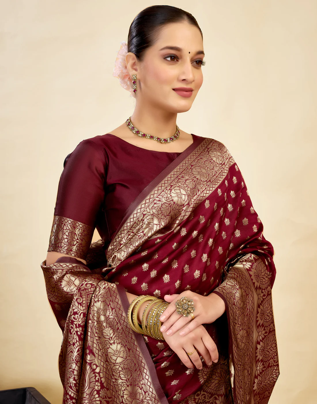 Premium Maroon Banarasi Silk Saree for Women | Designer Wedding Party Wear Saree | Traditional Zari Work Ethnic Saree | Festive & Bridal Collection