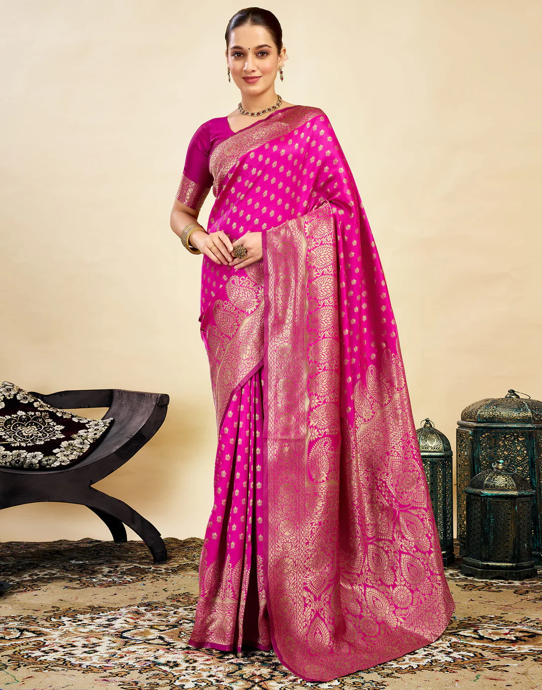 Premium Rani Banarasi Silk Saree for Women | Designer Wedding & Festive Wear Saree with Rich Zari Work