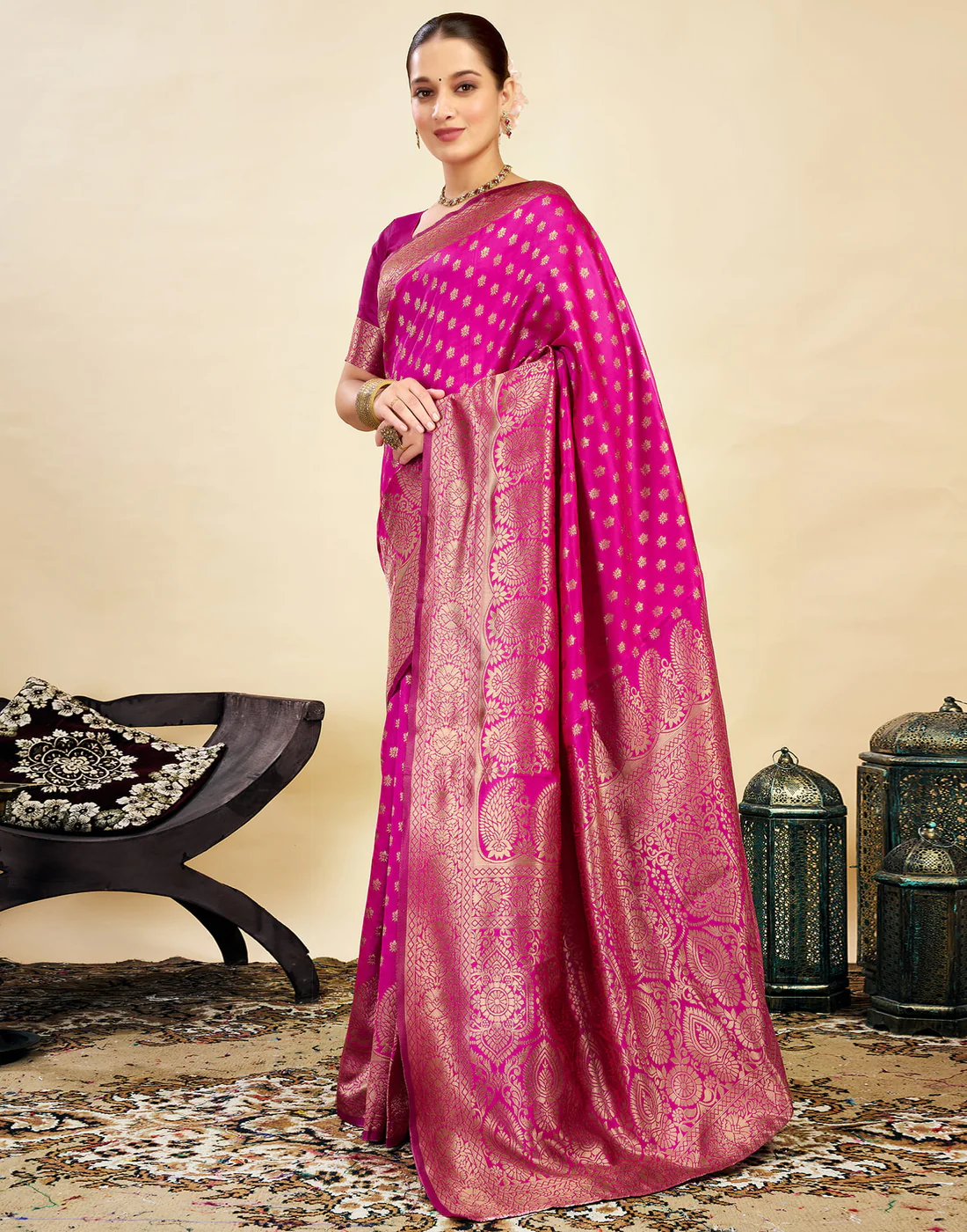 Premium Rani Banarasi Silk Saree for Women | Designer Wedding & Festive Wear Saree with Rich Zari Work