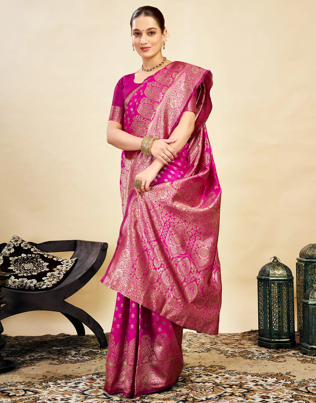 Premium Rani Banarasi Silk Saree for Women | Designer Wedding & Festive Wear Saree with Rich Zari Work