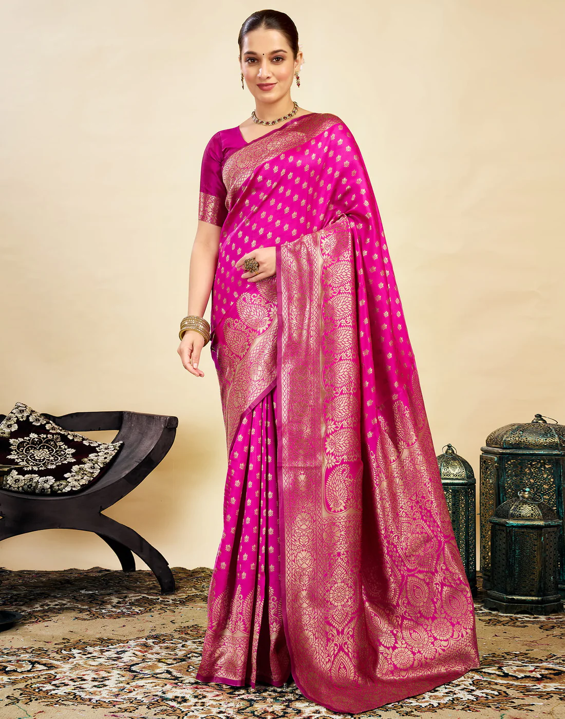 Premium Rani Banarasi Silk Saree for Women | Designer Wedding & Festive Wear Saree with Rich Zari Work