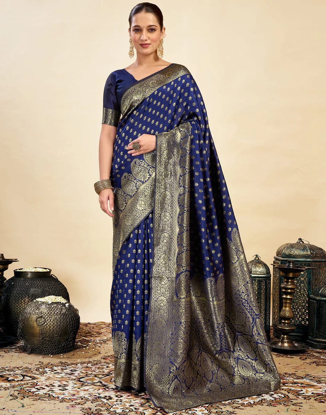 Premium Navy Blue Banarasi Silk Saree for Women | Designer Wedding Party Wear Saree | Traditional Zari Work Ethnic Saree | Festive & Bridal Collection