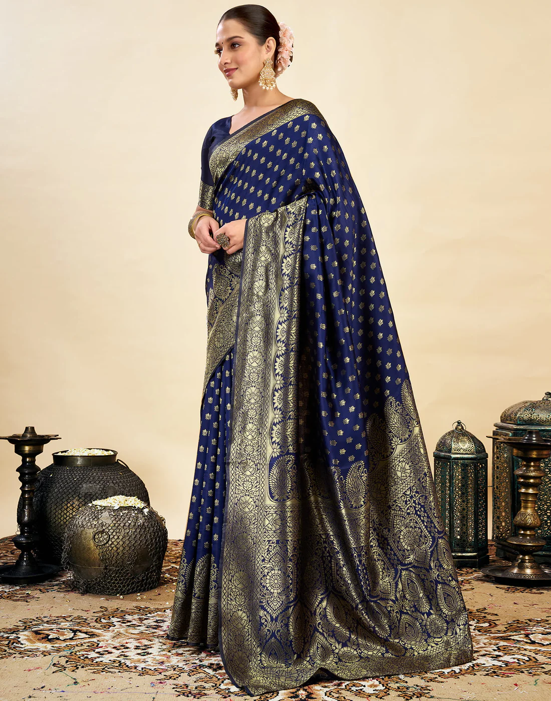 Premium Navy Blue Banarasi Silk Saree for Women | Designer Wedding Party Wear Saree | Traditional Zari Work Ethnic Saree | Festive & Bridal Collection