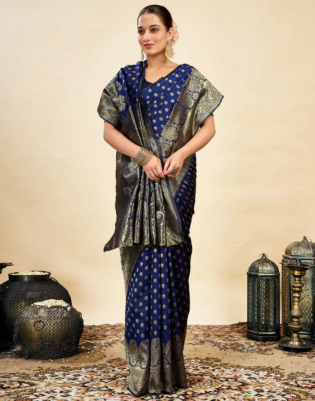 Premium Navy Blue Banarasi Silk Saree for Women | Designer Wedding Party Wear Saree | Traditional Zari Work Ethnic Saree | Festive & Bridal Collection