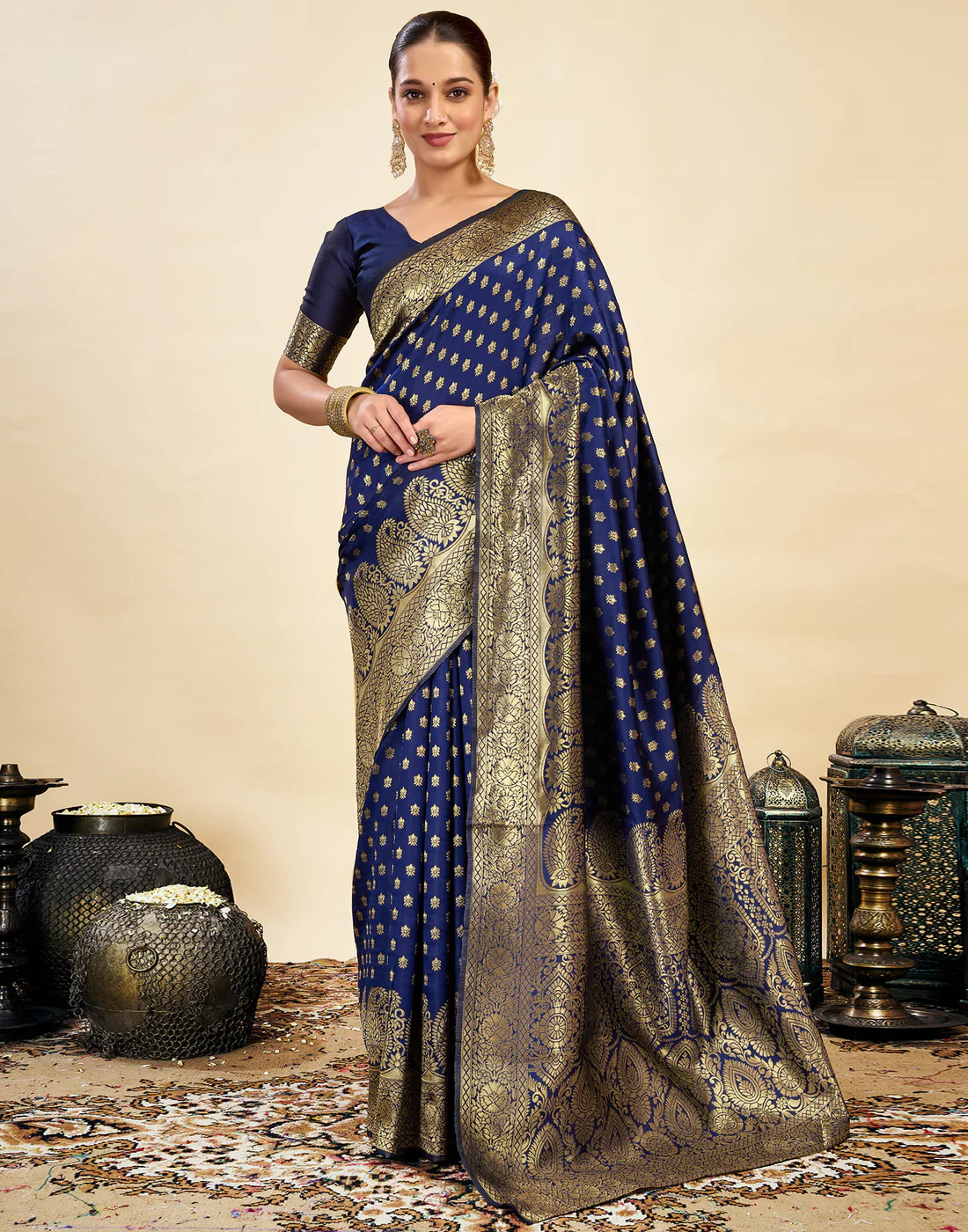 Premium Navy Blue Banarasi Silk Saree for Women | Designer Wedding Party Wear Saree | Traditional Zari Work Ethnic Saree | Festive & Bridal Collection
