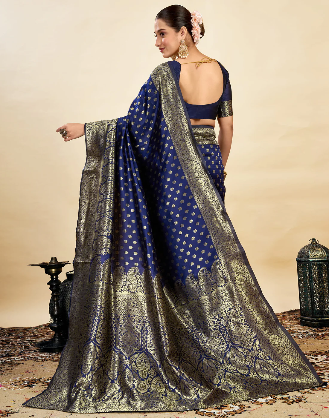 Premium Navy Blue Banarasi Silk Saree for Women | Designer Wedding Party Wear Saree | Traditional Zari Work Ethnic Saree | Festive & Bridal Collection
