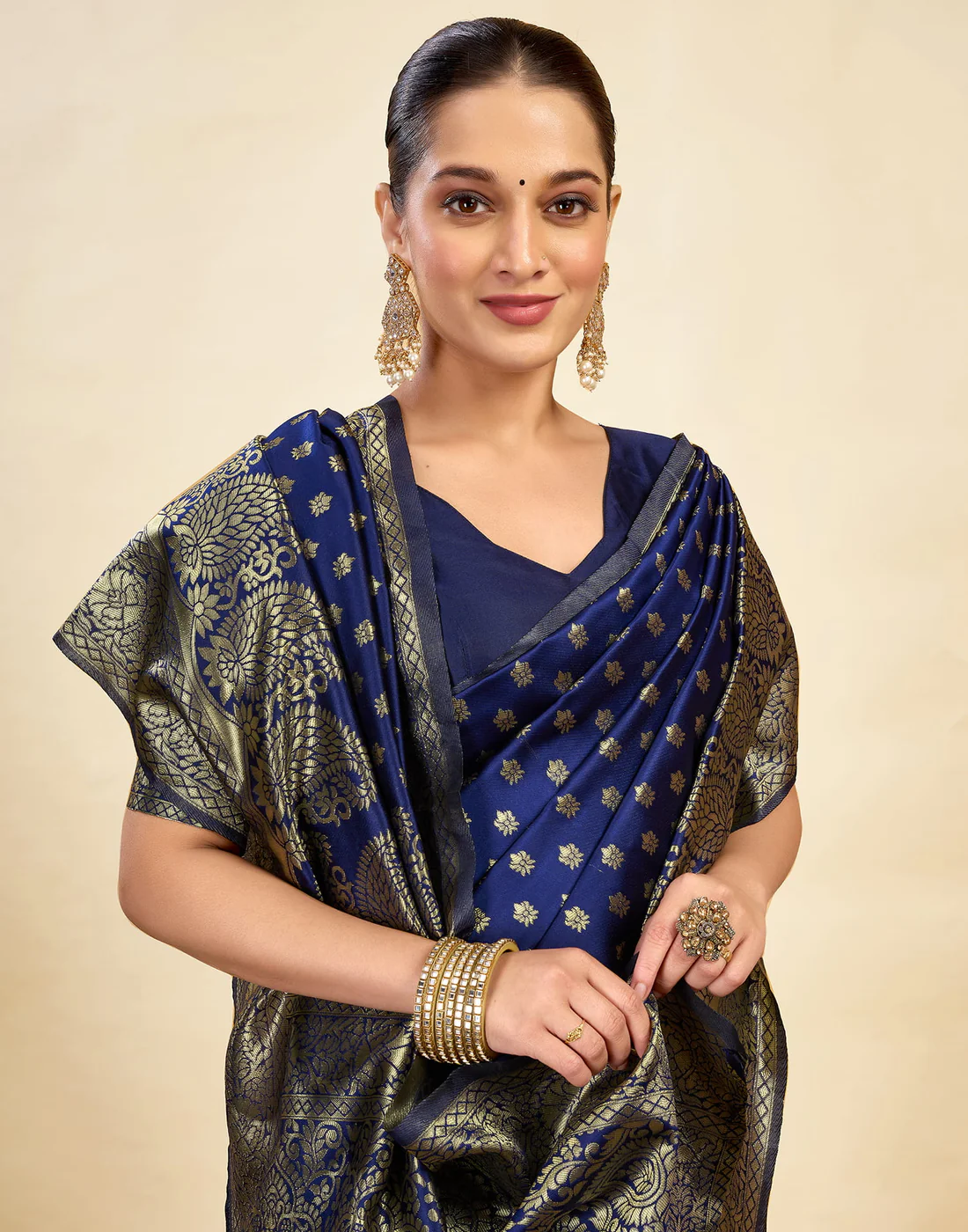 Premium Navy Blue Banarasi Silk Saree for Women | Designer Wedding Party Wear Saree | Traditional Zari Work Ethnic Saree | Festive & Bridal Collection