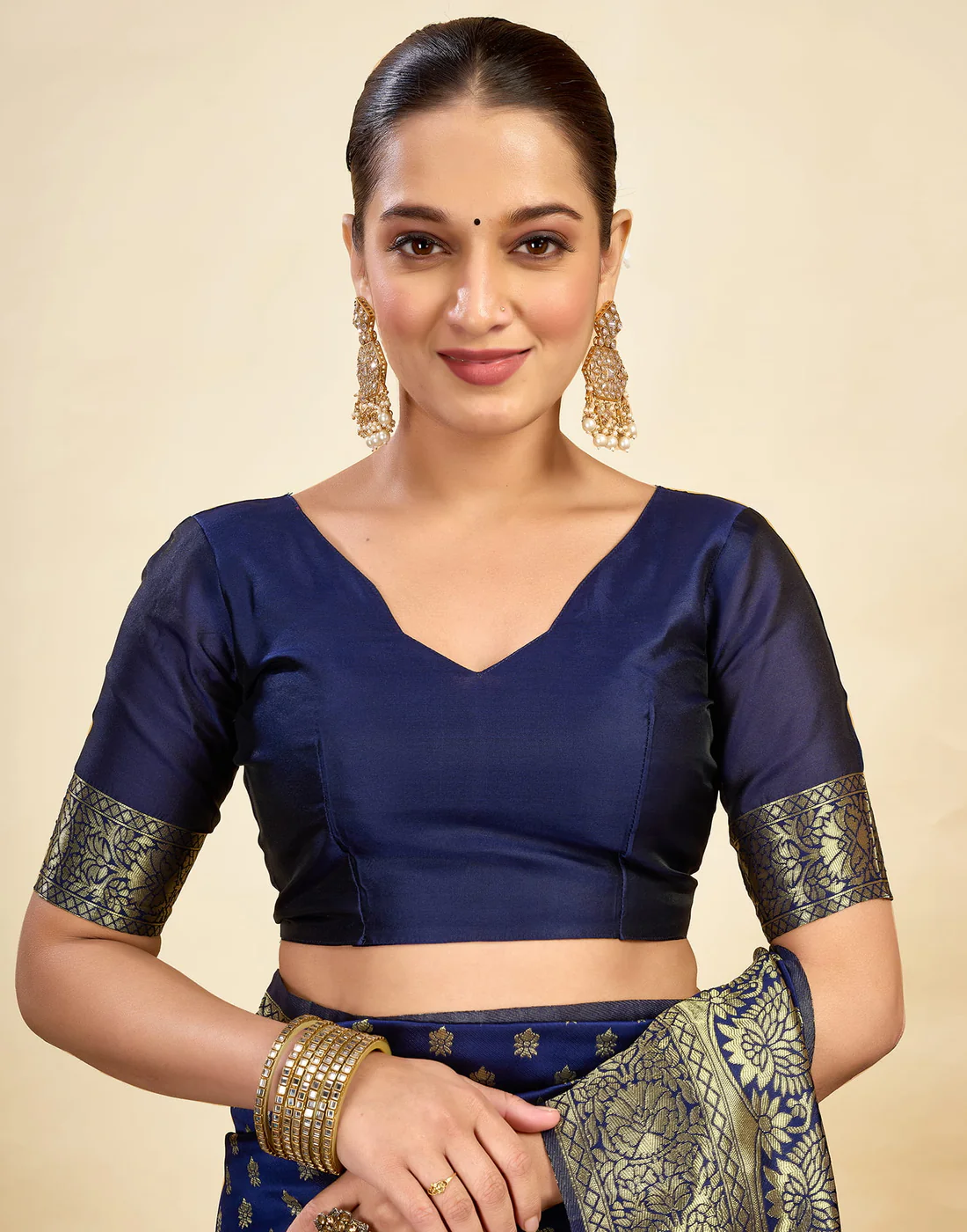 Premium Navy Blue Banarasi Silk Saree for Women | Designer Wedding Party Wear Saree | Traditional Zari Work Ethnic Saree | Festive & Bridal Collection