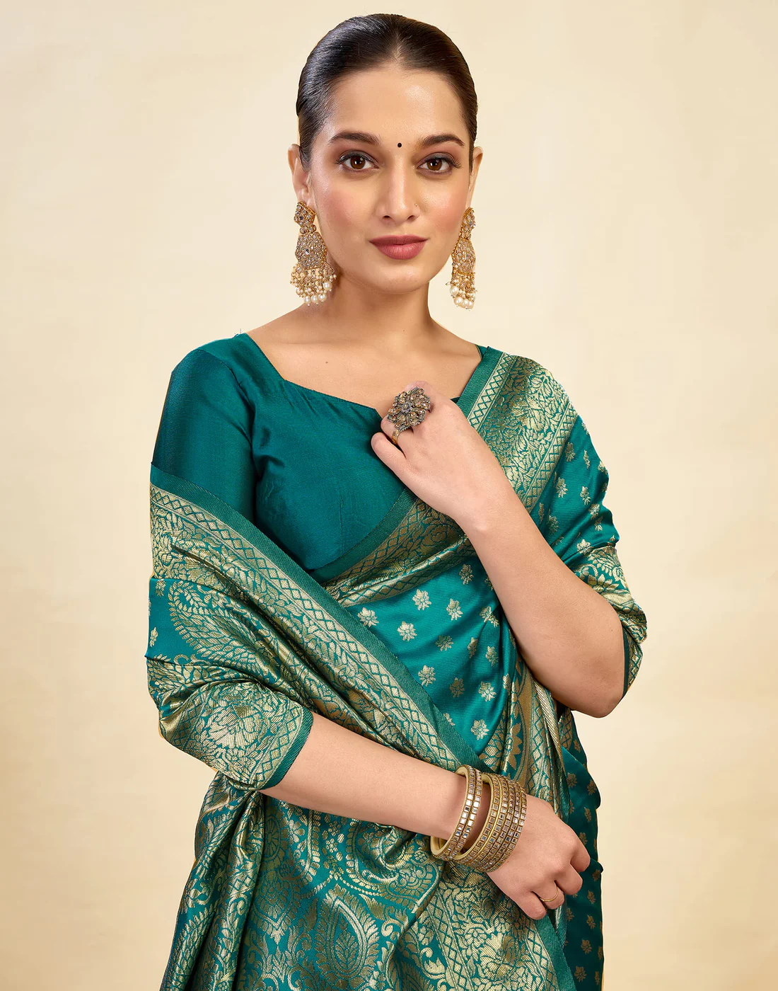 Rama Green Silk Saree with Gold Zari Border | Premium Traditional Wedding & Festive Wear Saree for Women