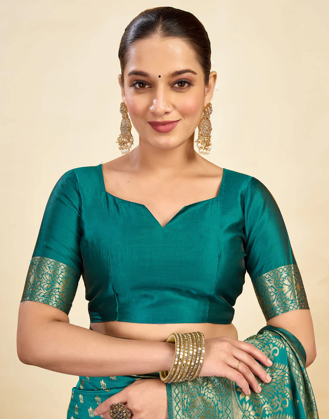 Rama Green Silk Saree with Gold Zari Border | Premium Traditional Wedding & Festive Wear Saree for Women
