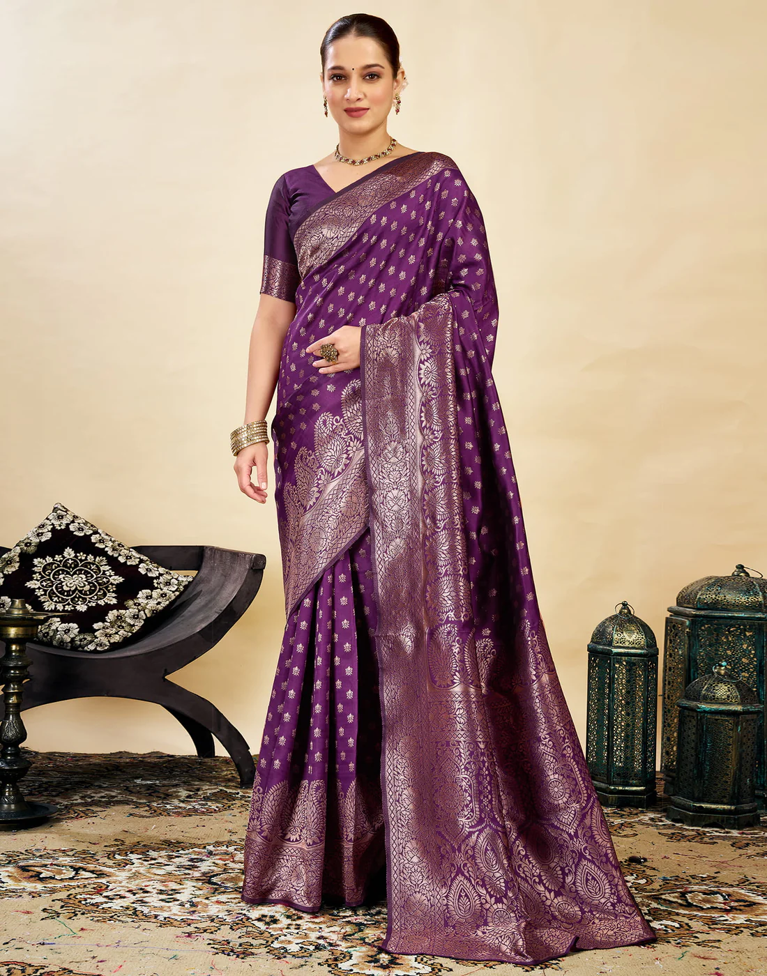 Premium Wine Purple Banarasi Silk Saree with Rich Zari Weaving | Traditional Wedding & Festive Wear Saree for Women