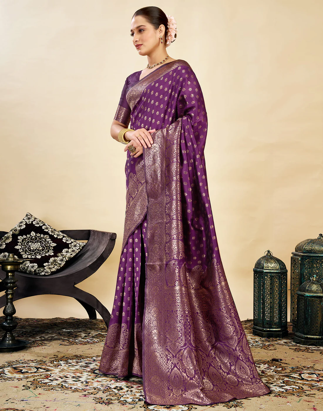 Premium Wine Purple Banarasi Silk Saree with Rich Zari Weaving | Traditional Wedding & Festive Wear Saree for Women