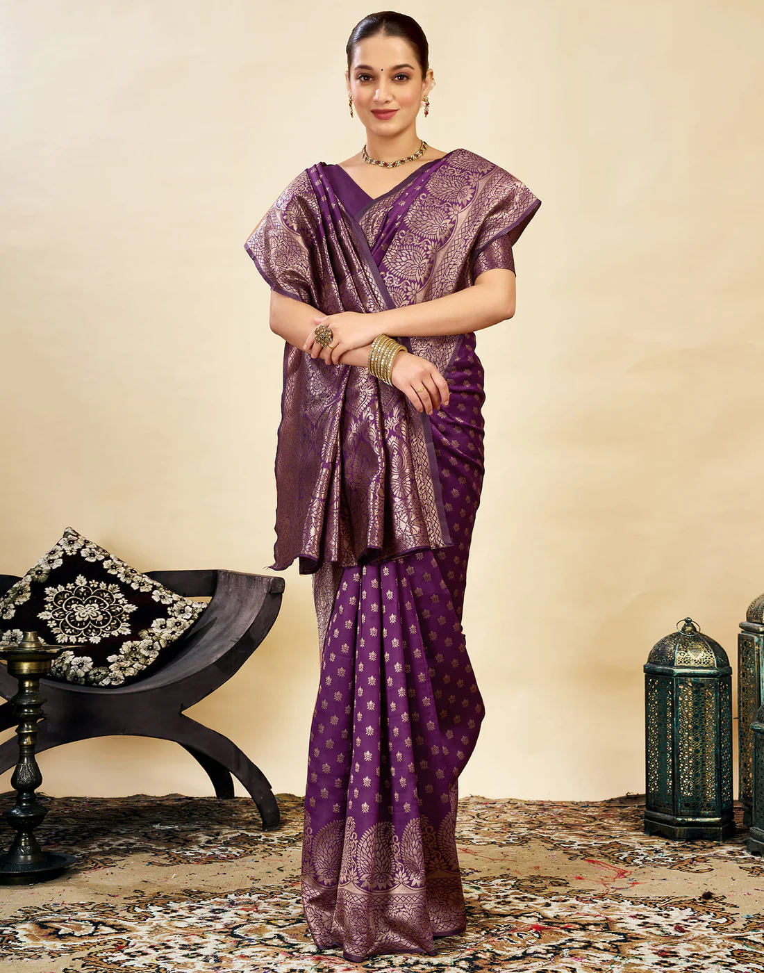 Premium Wine Purple Banarasi Silk Saree with Rich Zari Weaving | Traditional Wedding & Festive Wear Saree for Women