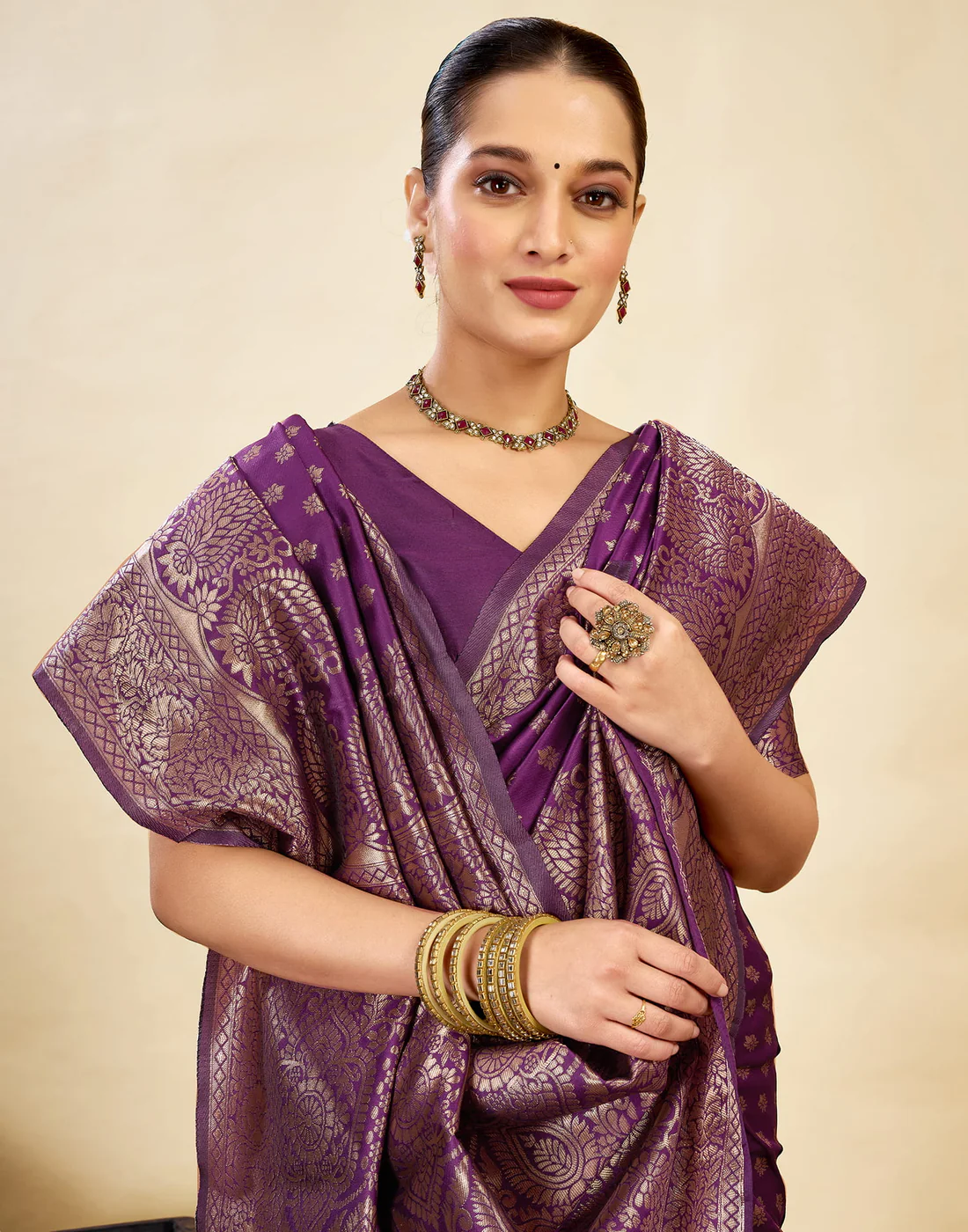 Premium Wine Purple Banarasi Silk Saree with Rich Zari Weaving | Traditional Wedding & Festive Wear Saree for Women
