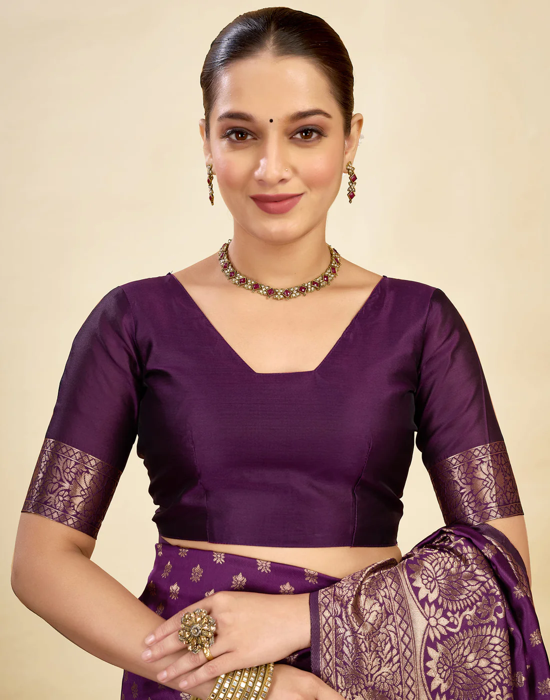 Premium Wine Purple Banarasi Silk Saree with Rich Zari Weaving | Traditional Wedding & Festive Wear Saree for Women