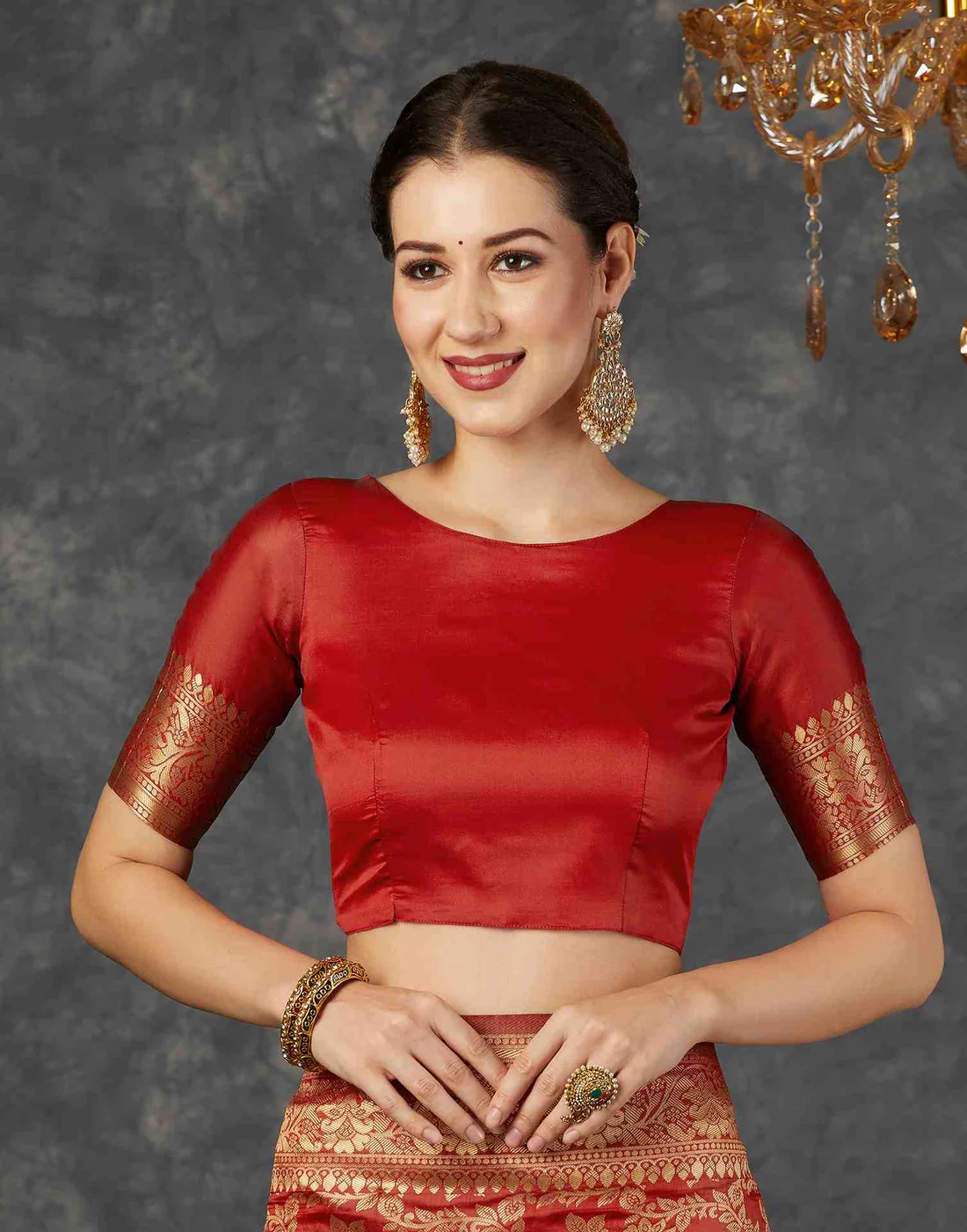 Red Jacquard Saree for Women with Golden Zari Floral Weaving | Premium Wedding, Bridal & Festive Wear Saree with Unstitched Blouse Piece