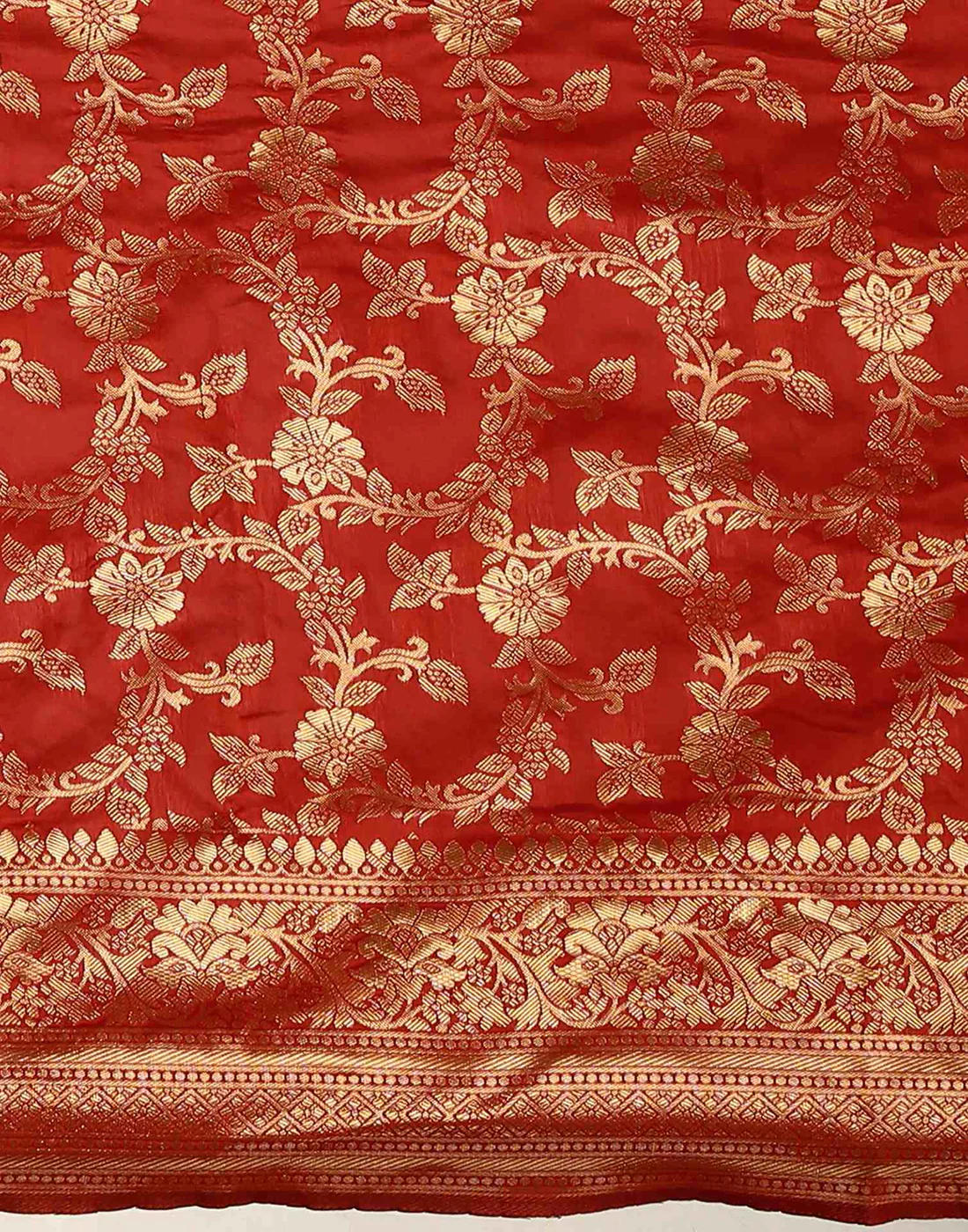 Red Jacquard Saree for Women with Golden Zari Floral Weaving | Premium Wedding, Bridal & Festive Wear Saree with Unstitched Blouse Piece