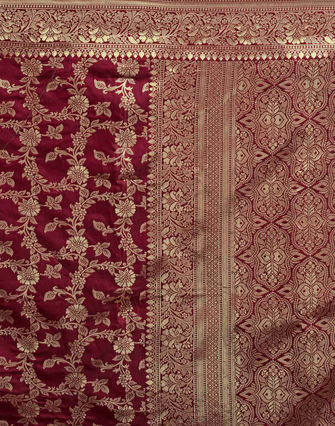 Maroon Jacquard Saree for Women with Golden Zari Floral Weaving | Premium Wedding, Festive & Traditional Wear Saree with Unstitched Blouse Piece