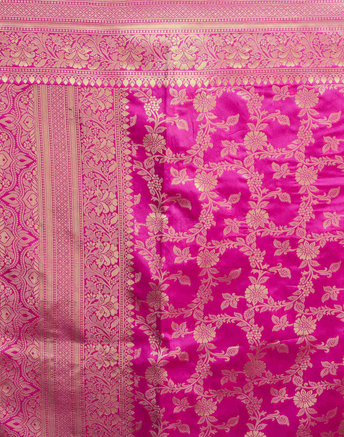 Rani Pink Jacquard Saree for Women with Golden Zari Floral Weaving | Premium Wedding, Festive & Traditional Wear Saree with Unstitched Blouse Piece