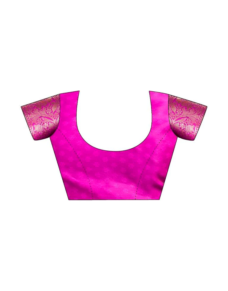 Rani Pink Jacquard Saree for Women with Golden Zari Floral Weaving | Premium Wedding, Festive & Traditional Wear Saree with Unstitched Blouse Piece