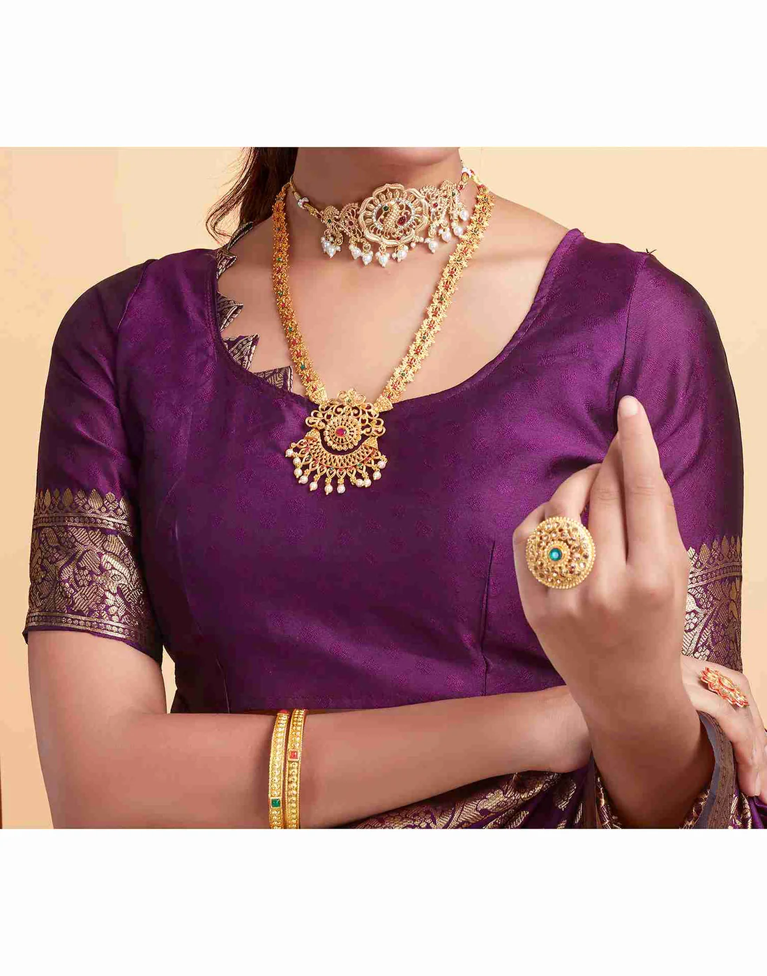 Wine Jacquard Saree for Women with Golden Zari Floral Weaving | Premium Wedding, Festive & Traditional Wear Saree with Unstitched Blouse Piece