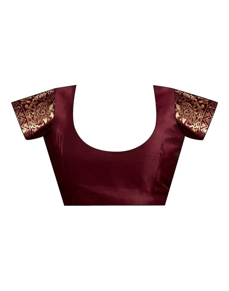 Maroon Jacquard Saree for Women with Golden Floral Zari Weaving | Premium Wedding, Festive & Traditional Wear Saree with Unstitched Blouse Piece