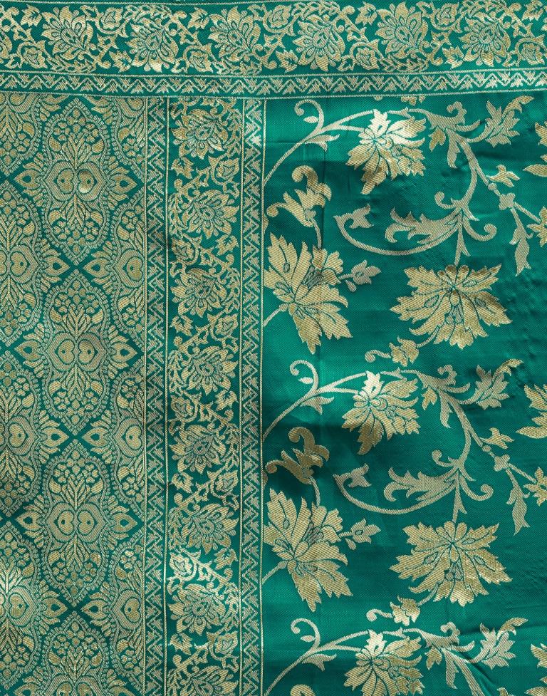 Rama Green Jacquard Saree for Women with Golden Floral Zari Weaving | Premium Wedding, Festive & Traditional Wear Saree with Unstitched Blouse Piece