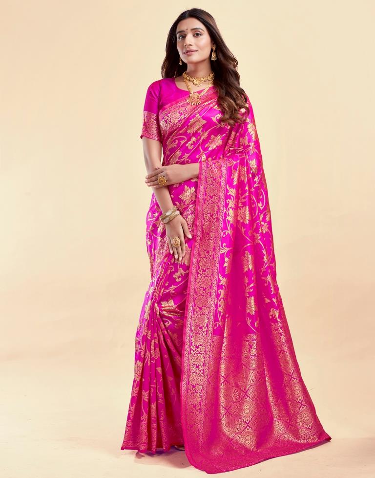 Maroon Jacquard Saree for Women with Antique Golden Zari Weaving | Premium Wedding, Festive & Traditional Wear Saree with Unstitched Blouse Piece