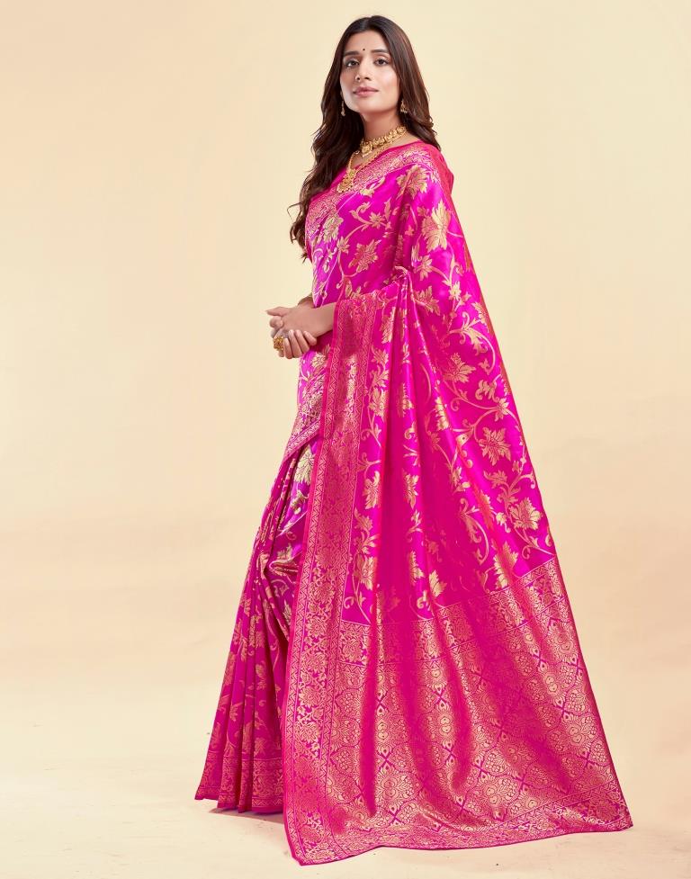 Maroon Jacquard Saree for Women with Antique Golden Zari Weaving | Premium Wedding, Festive & Traditional Wear Saree with Unstitched Blouse Piece