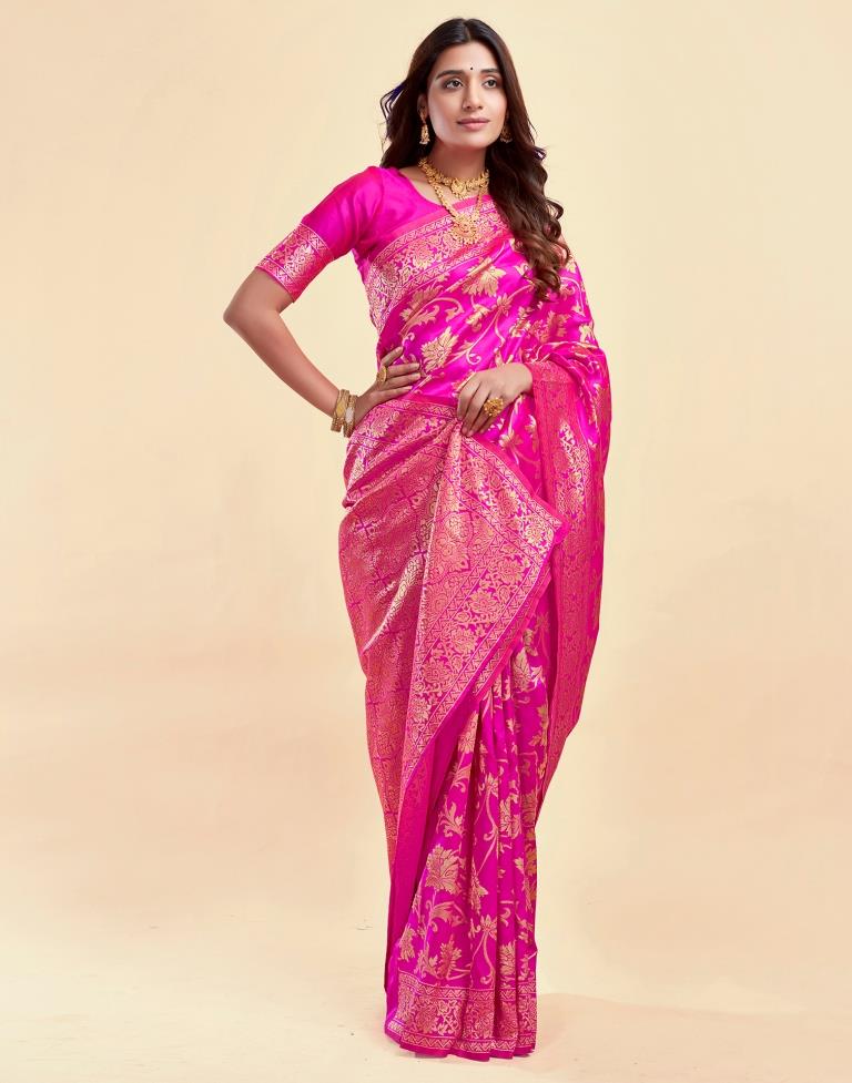 Maroon Jacquard Saree for Women with Antique Golden Zari Weaving | Premium Wedding, Festive & Traditional Wear Saree with Unstitched Blouse Piece
