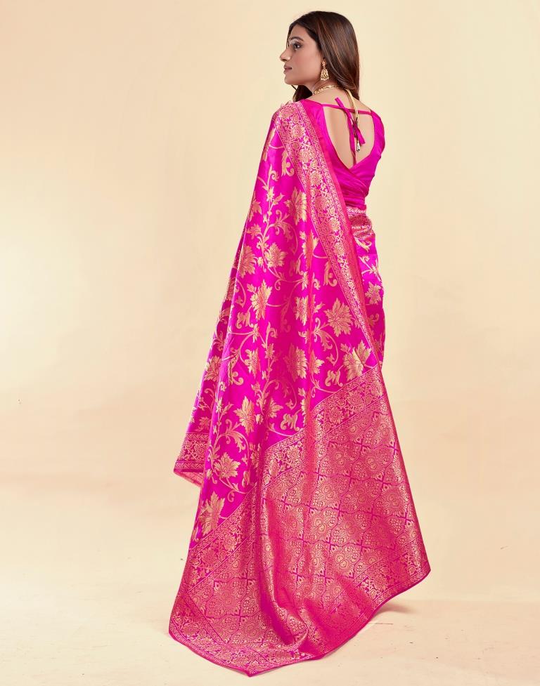 Maroon Jacquard Saree for Women with Antique Golden Zari Weaving | Premium Wedding, Festive & Traditional Wear Saree with Unstitched Blouse Piece