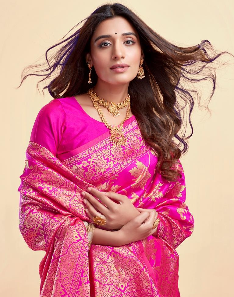 Maroon Jacquard Saree for Women with Antique Golden Zari Weaving | Premium Wedding, Festive & Traditional Wear Saree with Unstitched Blouse Piece