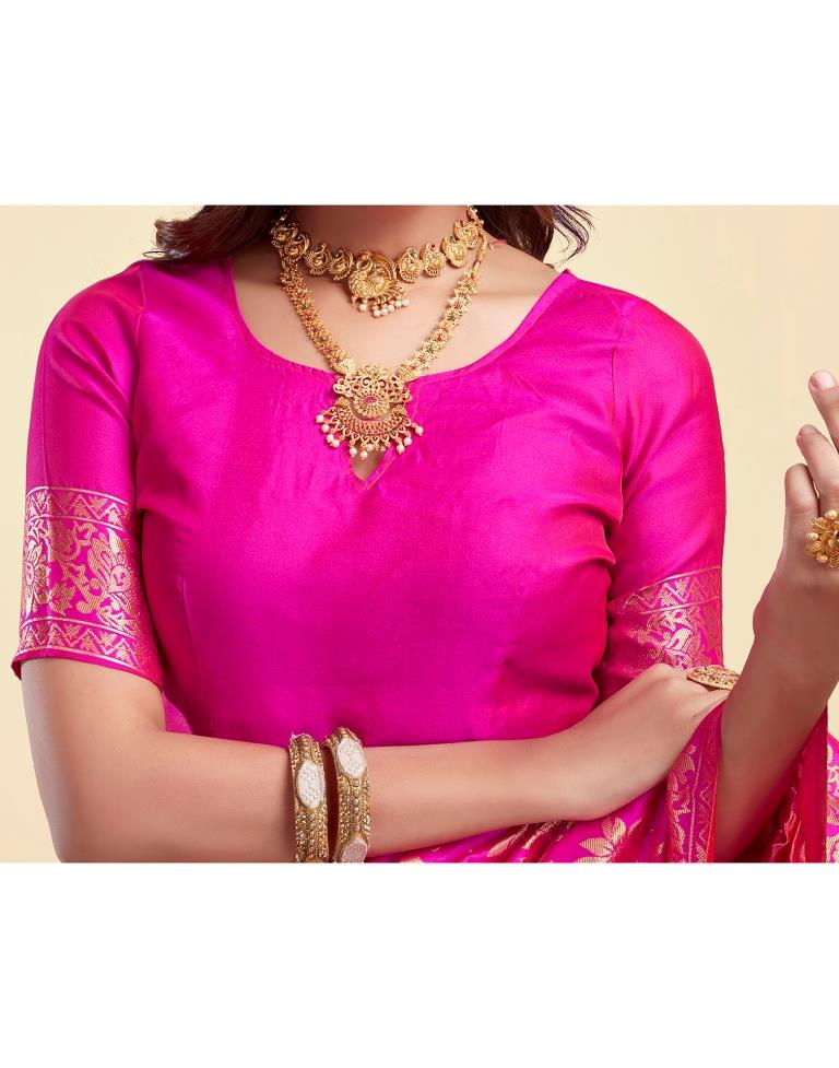 Maroon Jacquard Saree for Women with Antique Golden Zari Weaving | Premium Wedding, Festive & Traditional Wear Saree with Unstitched Blouse Piece
