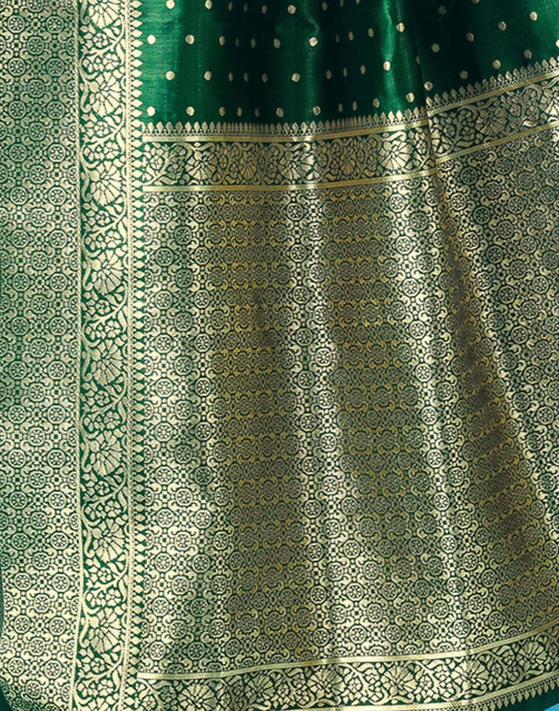 Bottle Green Jacquard Saree for Women with Golden Zari Weaving | Premium Wedding, Festive & Party Wear Saree with Unstitched Blouse Piece