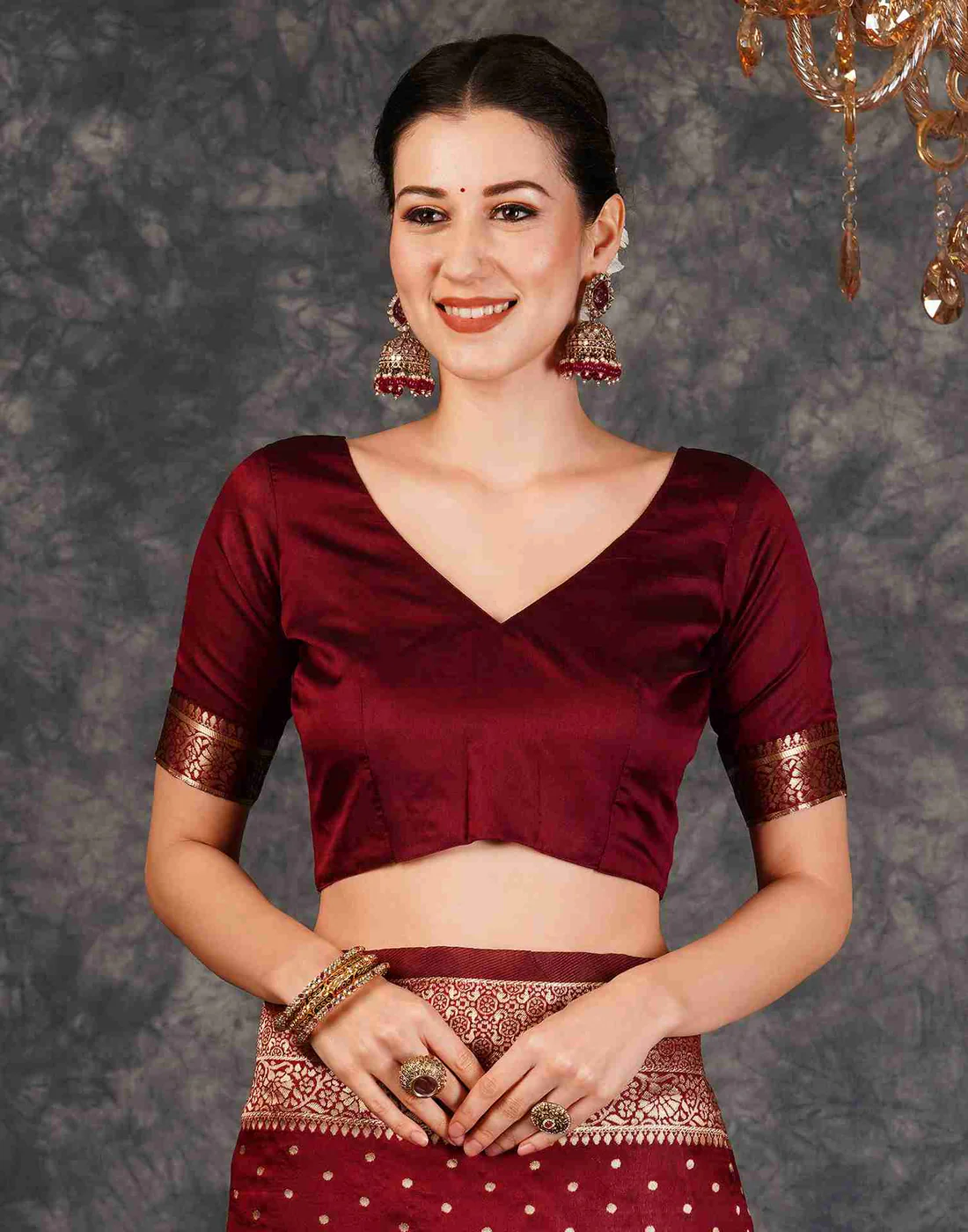 Maroon Jacquard Saree for Women with Golden Zari Weaving | Premium Wedding, Festive & Party Wear Saree with Unstitched Blouse Piece