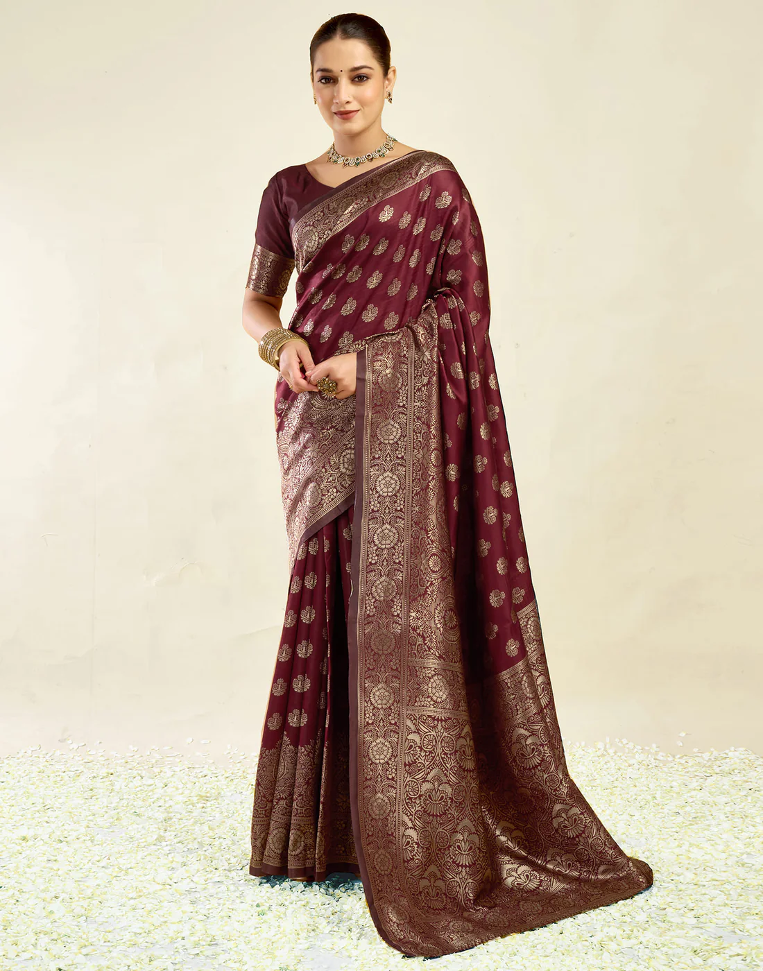 AXONIT Jacquard Saree for Women | Royal Maroon Jacquard Weave with Golden Zari | Design A234 | Soft Elegant Saree