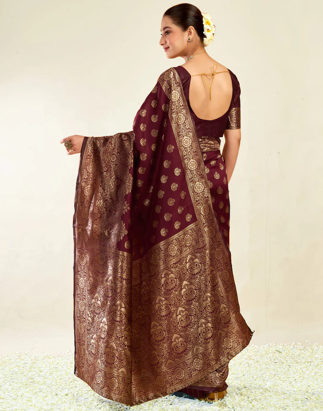 AXONIT Jacquard Saree for Women | Royal Maroon Jacquard Weave with Golden Zari | Design A234 | Soft Elegant Saree