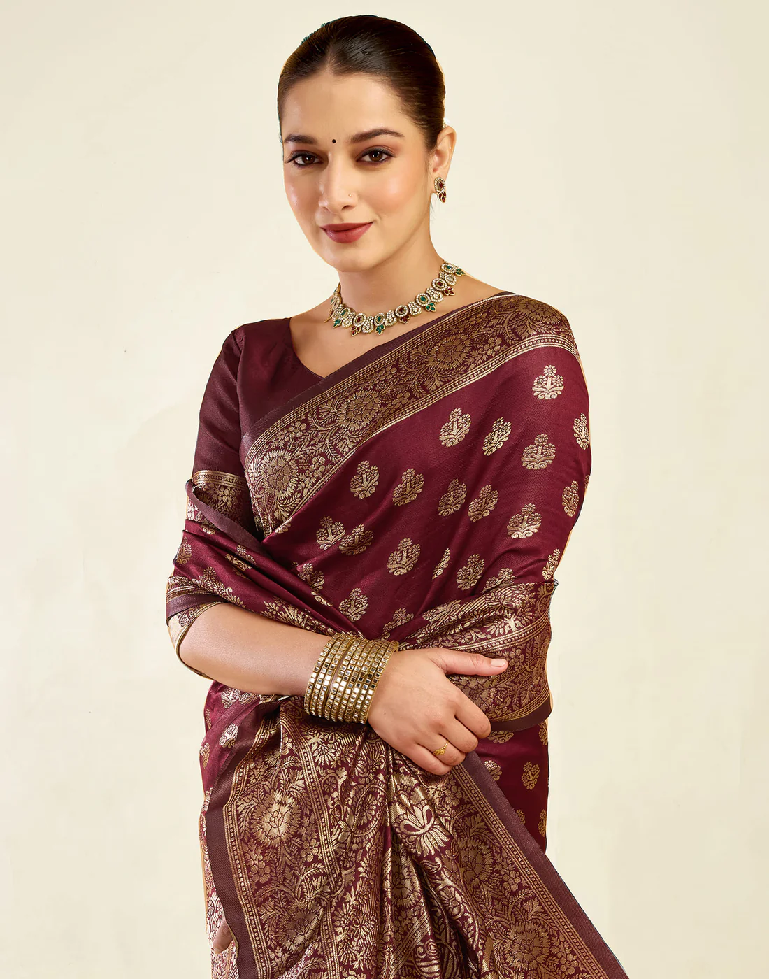 AXONIT Jacquard Saree for Women | Royal Maroon Jacquard Weave with Golden Zari | Design A234 | Soft Elegant Saree